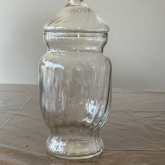Vintage Optic Swirl Glass Apothecary Glass Jar, 9" tall clear glass - Picture 2 of 2